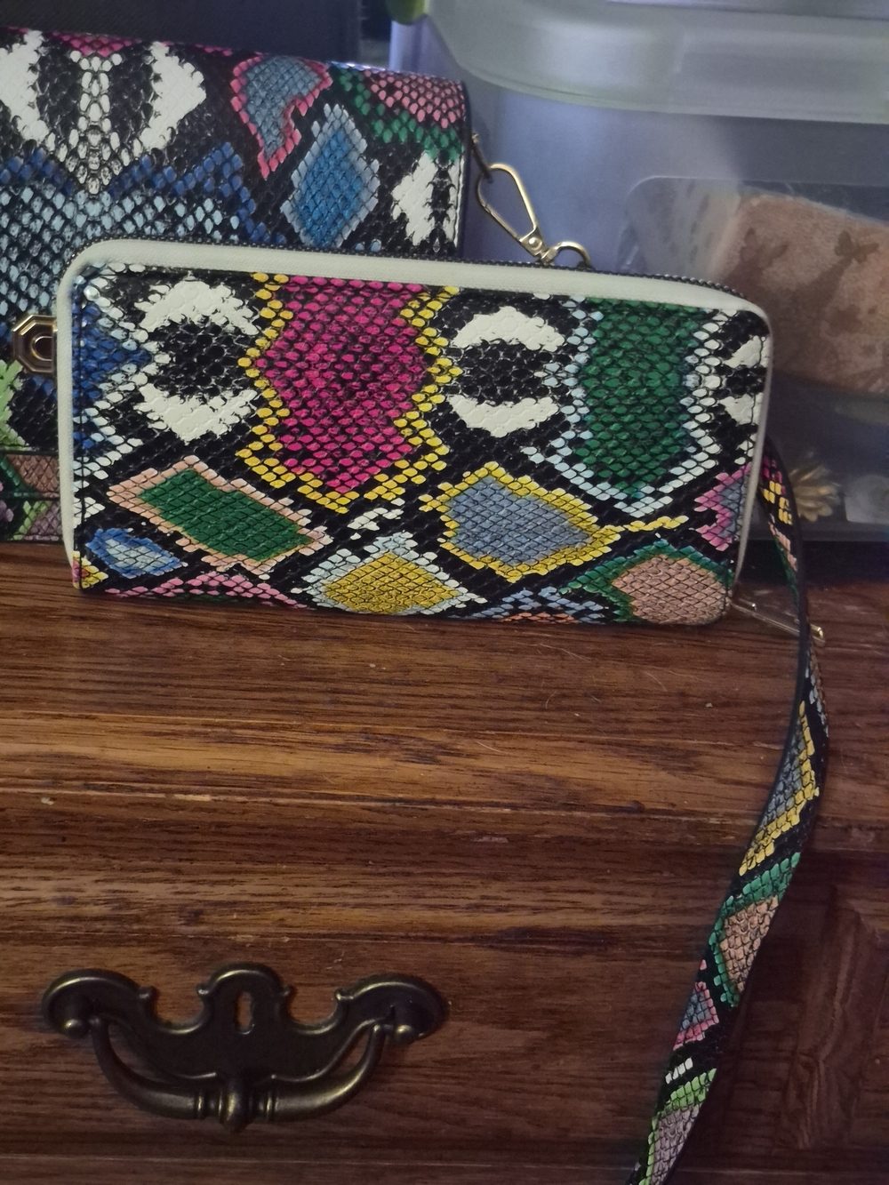 Multicolor Snake-Print  Wallet  And Purse Matchin- Vibrant Pink, Green & Yellow